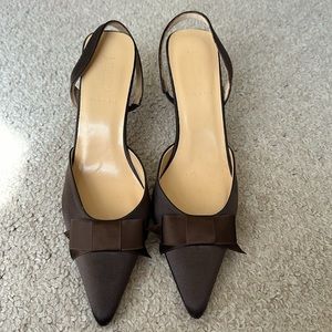 J. Crew Brown Satin Bow Kitten heels